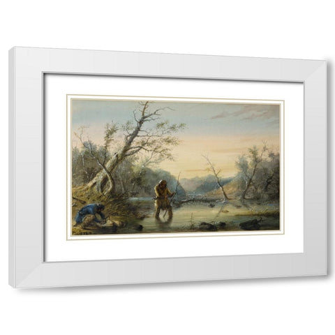 Trapping Beaver White Modern Wood Framed Art Print with Double Matting by Miller, Alfred Jacob