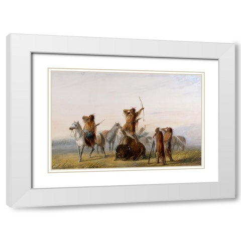 Yell of Triumph White Modern Wood Framed Art Print with Double Matting by Miller, Alfred Jacob