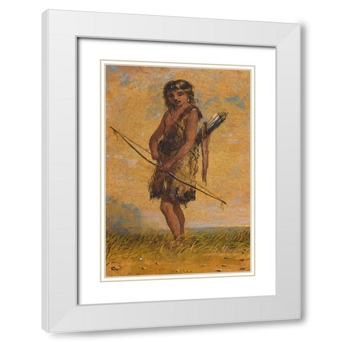 Indian Boy White Modern Wood Framed Art Print with Double Matting by Miller, Alfred Jacob