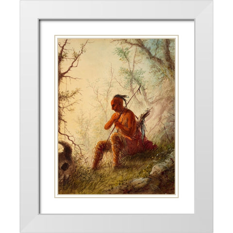 Sioux Indian at a Grave White Modern Wood Framed Art Print with Double Matting by Miller, Alfred Jacob