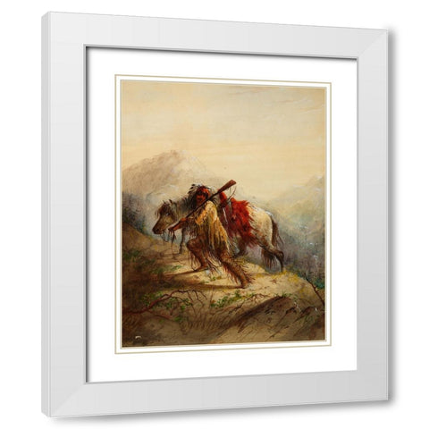 The Scalplock White Modern Wood Framed Art Print with Double Matting by Miller, Alfred Jacob