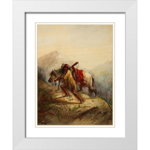 The Scalplock White Modern Wood Framed Art Print with Double Matting by Miller, Alfred Jacob