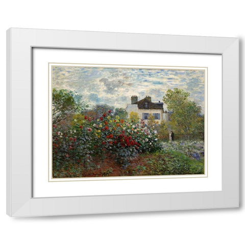 The Artists Garden at Argenteuil White Modern Wood Framed Art Print with Double Matting by Monet, Cluade