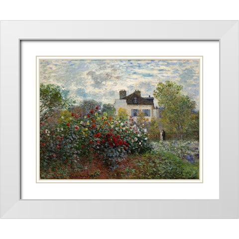 The Artists Garden at Argenteuil White Modern Wood Framed Art Print with Double Matting by Monet, Cluade