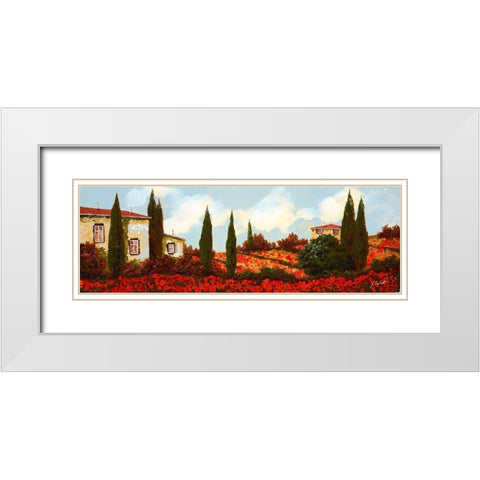 Tre Case Tra I Papaveri White Modern Wood Framed Art Print with Double Matting by Borelli, Guido