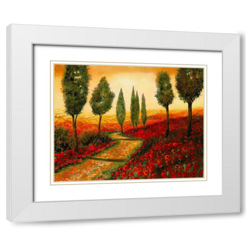 Strada tra i Papaveri White Modern Wood Framed Art Print with Double Matting by Borelli, Guido