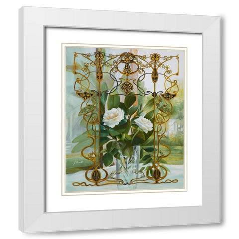 Foglie e Fiori Bianchi Liberty White Modern Wood Framed Art Print with Double Matting by Borelli, Guido