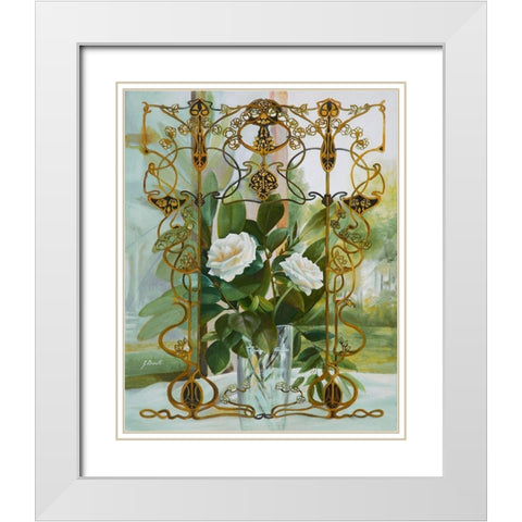 Foglie e Fiori Bianchi Liberty White Modern Wood Framed Art Print with Double Matting by Borelli, Guido