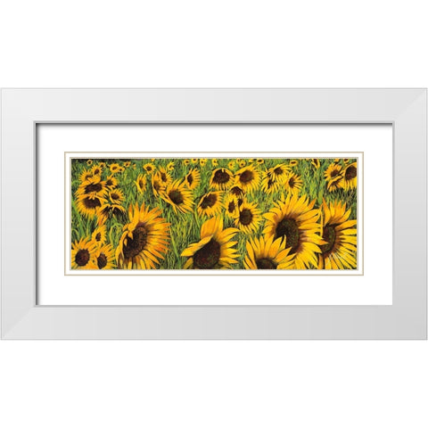 Girasoli Gialli I White Modern Wood Framed Art Print with Double Matting by Borelli, Guido