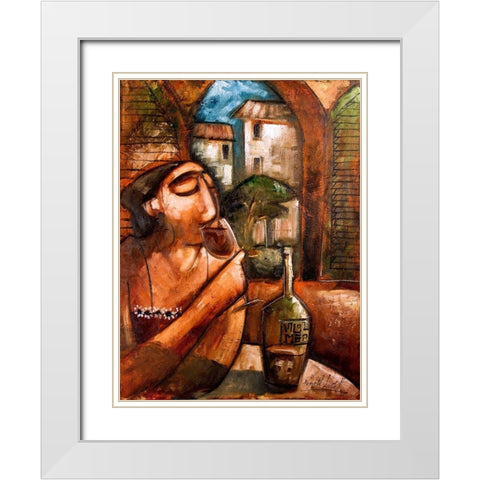 Wine Tasting I White Modern Wood Framed Art Print with Double Matting by West, Ronald