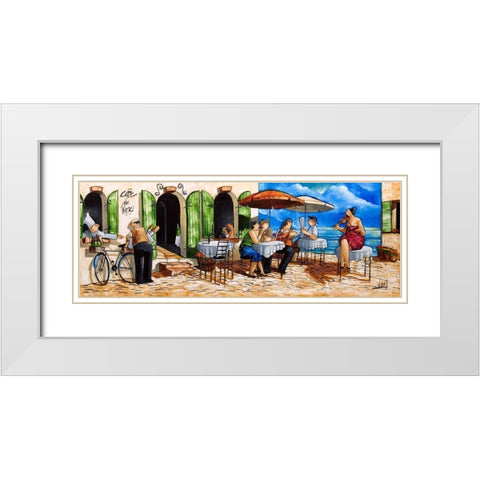 Monday Morning at Cafe da Vinci White Modern Wood Framed Art Print with Double Matting by West, Ronald