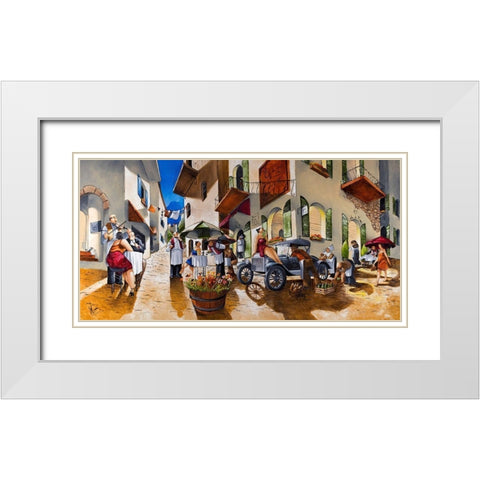 Lunch at Cafe de Vinci White Modern Wood Framed Art Print with Double Matting by West, Ronald