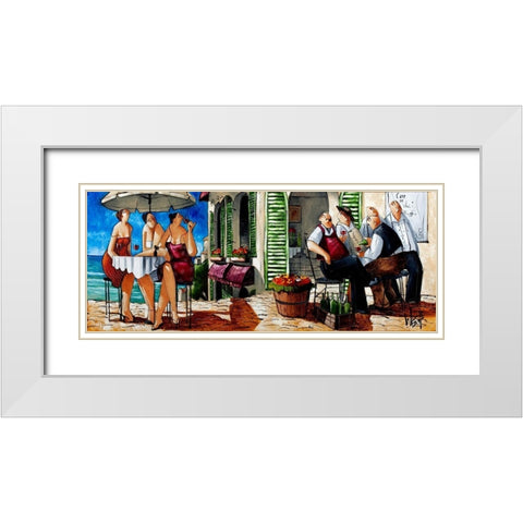 Terrace Lunch White Modern Wood Framed Art Print with Double Matting by West, Ronald