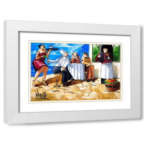 Poker at Cafe de Vinci White Modern Wood Framed Art Print with Double Matting by West, Ronald
