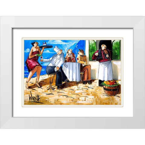 Poker at Cafe de Vinci White Modern Wood Framed Art Print with Double Matting by West, Ronald