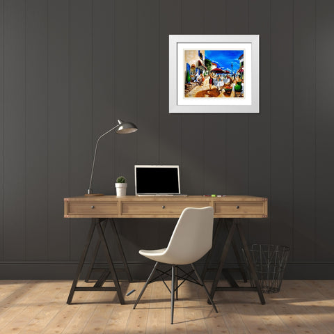 Lunch at the Harbor White Modern Wood Framed Art Print with Double Matting by West, Ronald