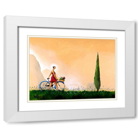 Strolling Angel White Modern Wood Framed Art Print with Double Matting by West, Ronald