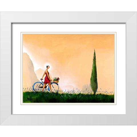 Strolling Angel White Modern Wood Framed Art Print with Double Matting by West, Ronald