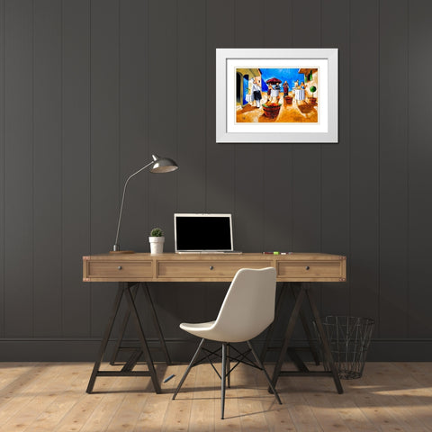 Lunch at Penini White Modern Wood Framed Art Print with Double Matting by West, Ronald