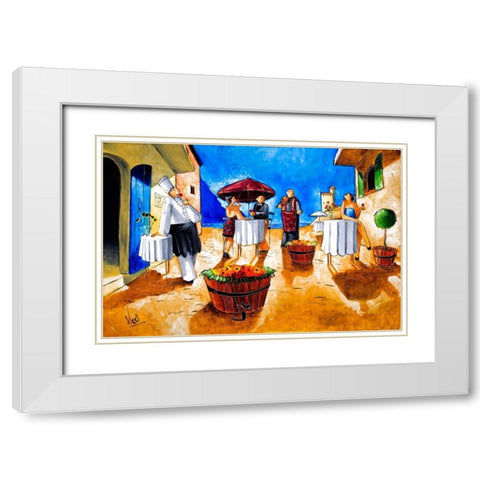 Lunch at Penini White Modern Wood Framed Art Print with Double Matting by West, Ronald