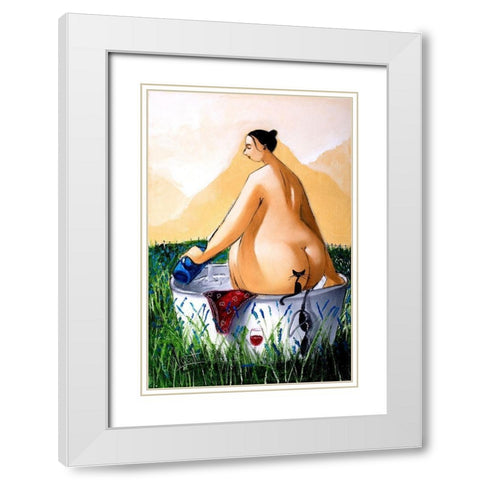 Private Bath White Modern Wood Framed Art Print with Double Matting by West, Ronald