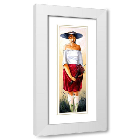 Sad Lady in Hat White Modern Wood Framed Art Print with Double Matting by West, Ronald