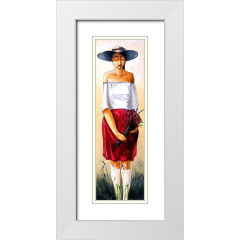 Sad Lady in Hat White Modern Wood Framed Art Print with Double Matting by West, Ronald