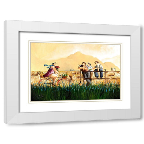 Farm Scene White Modern Wood Framed Art Print with Double Matting by West, Ronald