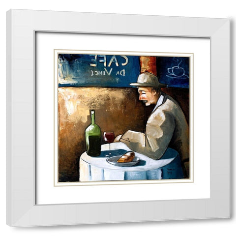 Dinner for One White Modern Wood Framed Art Print with Double Matting by West, Ronald