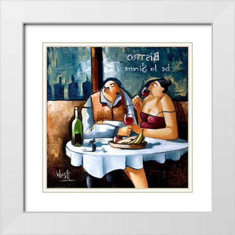 Dinner for Two White Modern Wood Framed Art Print with Double Matting by West, Ronald