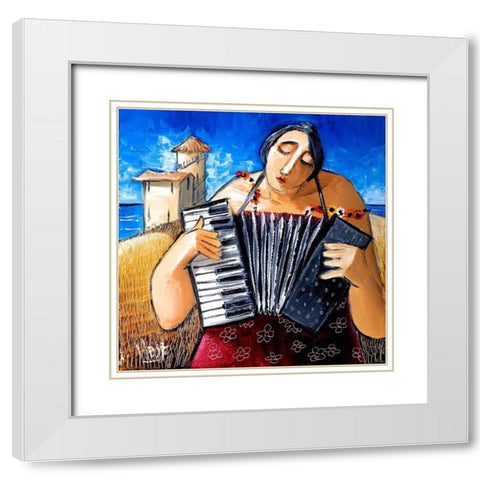 Musician II White Modern Wood Framed Art Print with Double Matting by West, Ronald