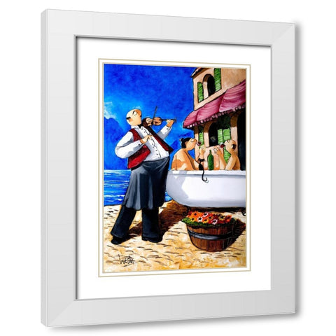 Bath and Violin Serenade White Modern Wood Framed Art Print with Double Matting by West, Ronald