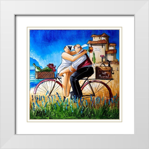 Just Married White Modern Wood Framed Art Print with Double Matting by West, Ronald