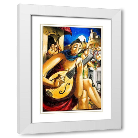 Guitar Girl White Modern Wood Framed Art Print with Double Matting by West, Ronald