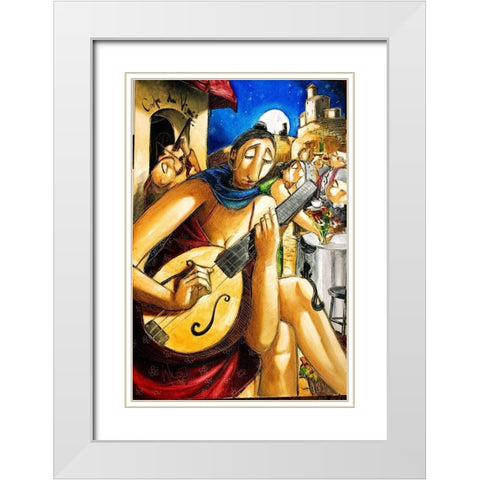 Guitar Girl White Modern Wood Framed Art Print with Double Matting by West, Ronald