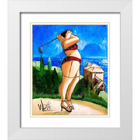 Golf Driving White Modern Wood Framed Art Print with Double Matting by West, Ronald