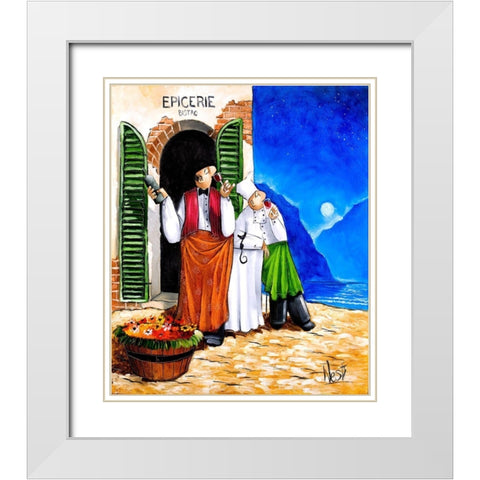 Epicerie Bistro White Modern Wood Framed Art Print with Double Matting by West, Ronald
