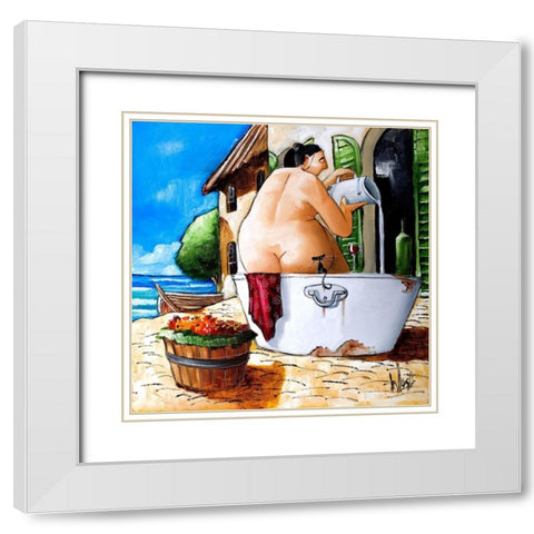 Tuscan Bath II White Modern Wood Framed Art Print with Double Matting by West, Ronald