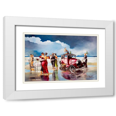 Dancing on the Beach White Modern Wood Framed Art Print with Double Matting by West, Ronald
