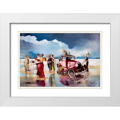 Dancing on the Beach White Modern Wood Framed Art Print with Double Matting by West, Ronald