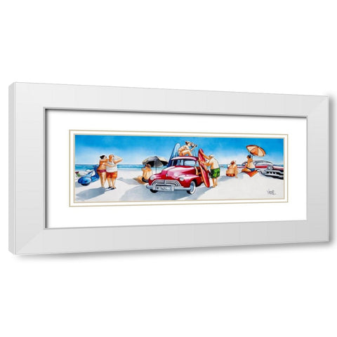 Gone Surfing White Modern Wood Framed Art Print with Double Matting by West, Ronald