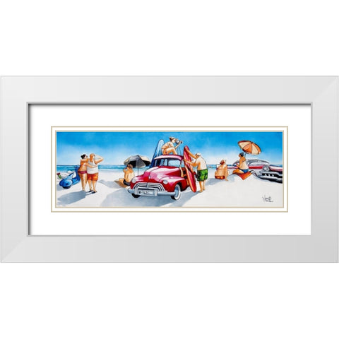 Gone Surfing White Modern Wood Framed Art Print with Double Matting by West, Ronald