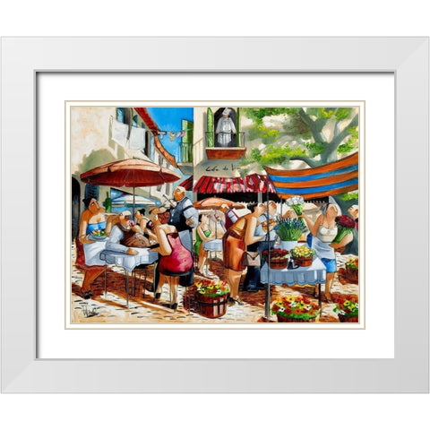 Flower Market White Modern Wood Framed Art Print with Double Matting by West, Ronald