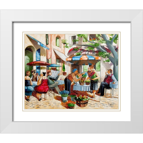 Flower Seller White Modern Wood Framed Art Print with Double Matting by West, Ronald
