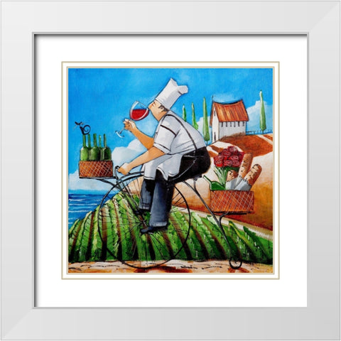 Chefs Delivery White Modern Wood Framed Art Print with Double Matting by West, Ronald