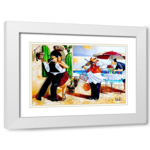 Lunch for Two White Modern Wood Framed Art Print with Double Matting by West, Ronald