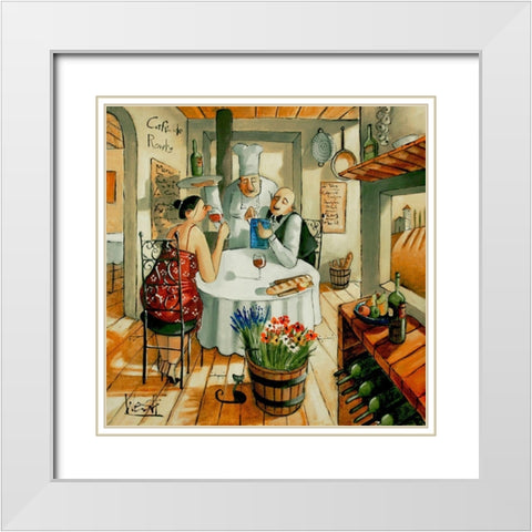 Private Lunch for Two White Modern Wood Framed Art Print with Double Matting by West, Ronald