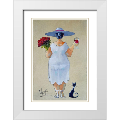 Lady with Roses I White Modern Wood Framed Art Print with Double Matting by West, Ronald