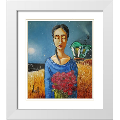 Gypsy and Roses White Modern Wood Framed Art Print with Double Matting by West, Ronald