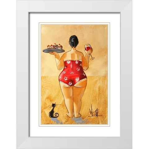 Cupcakes and Wine II White Modern Wood Framed Art Print with Double Matting by West, Ronald